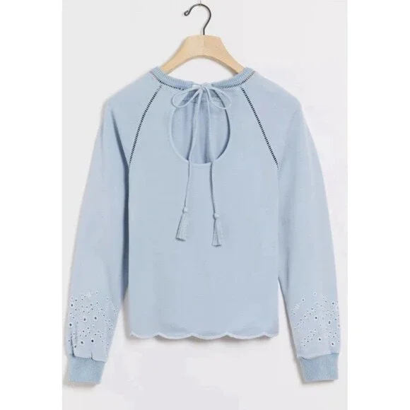 Women’s Anthropologie Wendy Eyelet Sweater Sweatshirt Large - Picture 2 of 9